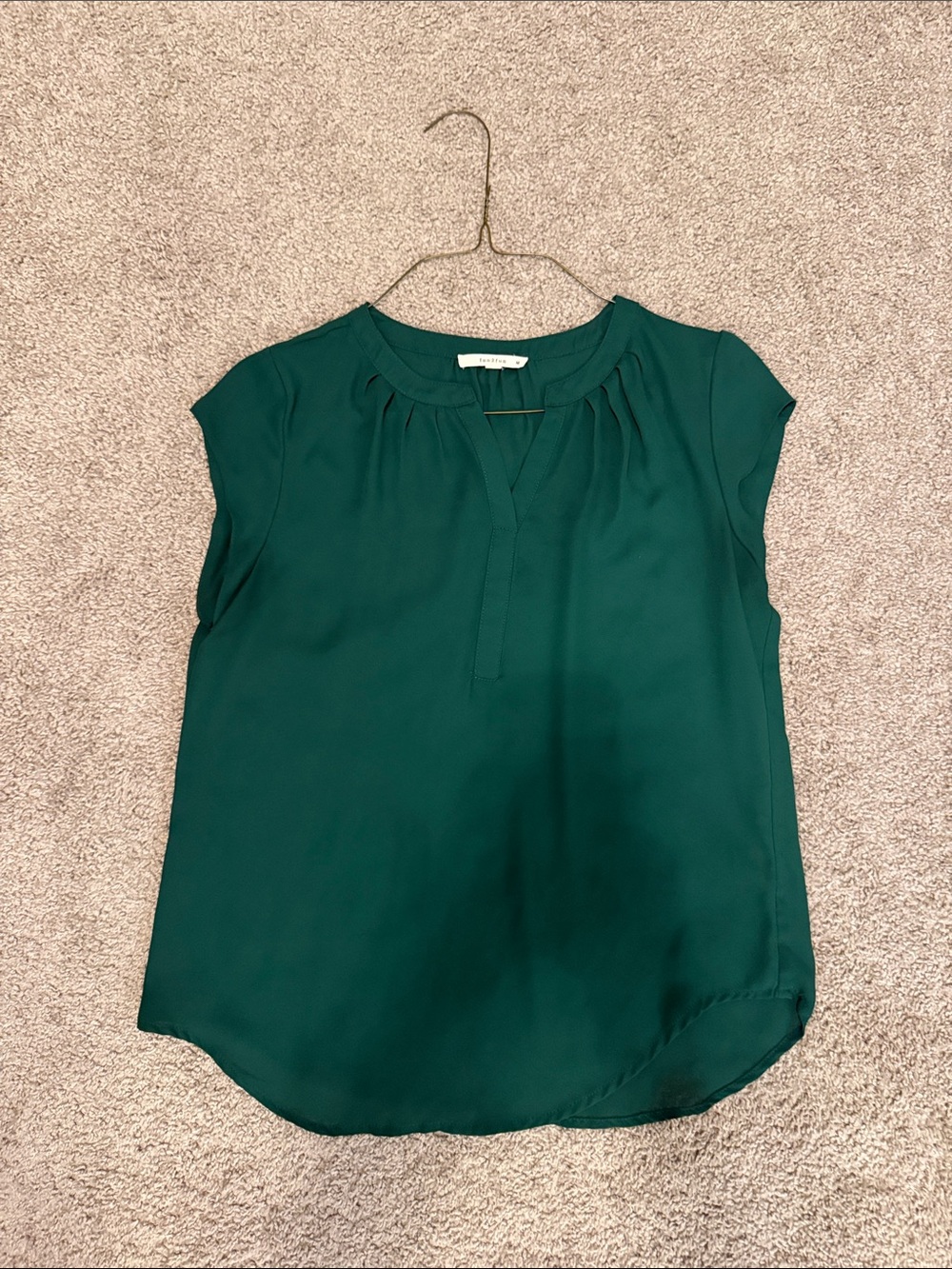 Emerald Green Cap Sleeve V-Neck Blouse
